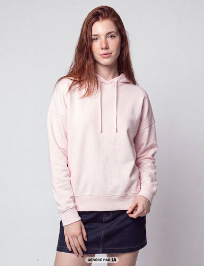 Sweat oversize &agrave; capuche manches longues rose clair