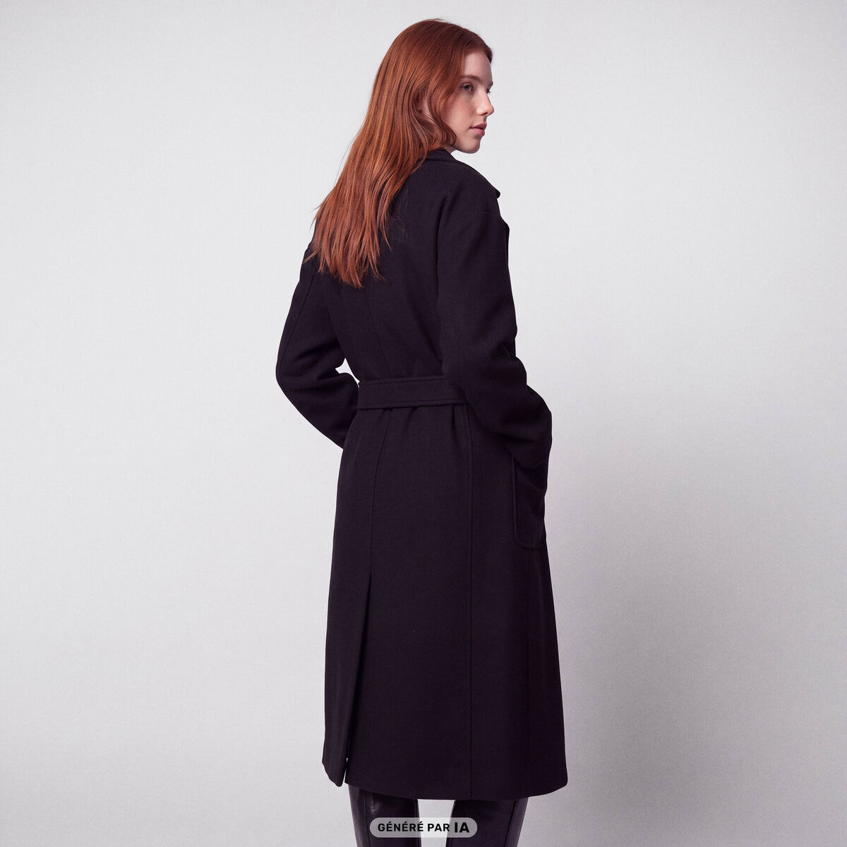 Trench oversize 3/4 col &agrave; pans noir