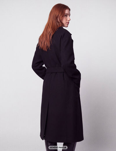 Trench oversize 3/4 col &agrave; pans noir