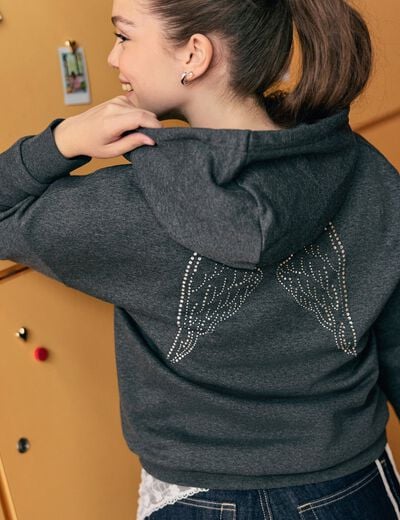 Sweat &agrave; capuche manches longues gris