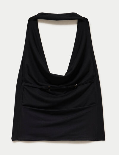 Top ajust&eacute; cropped d&eacute;collet&eacute; dos noir ado