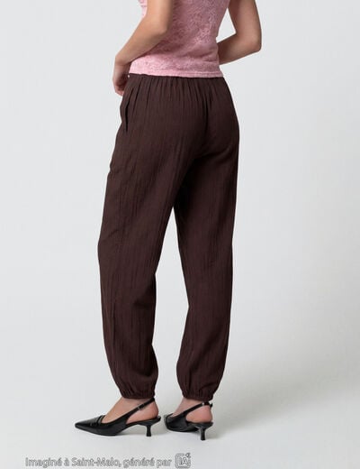 Pantalon large en cr&ecirc;pe taille standard marron fonc&eacute;