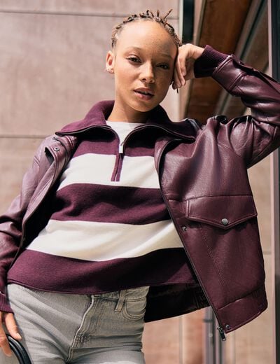 Pull col camionneur manches longues bordeaux