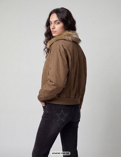 Bomber oversize court fausse fourrure taupe