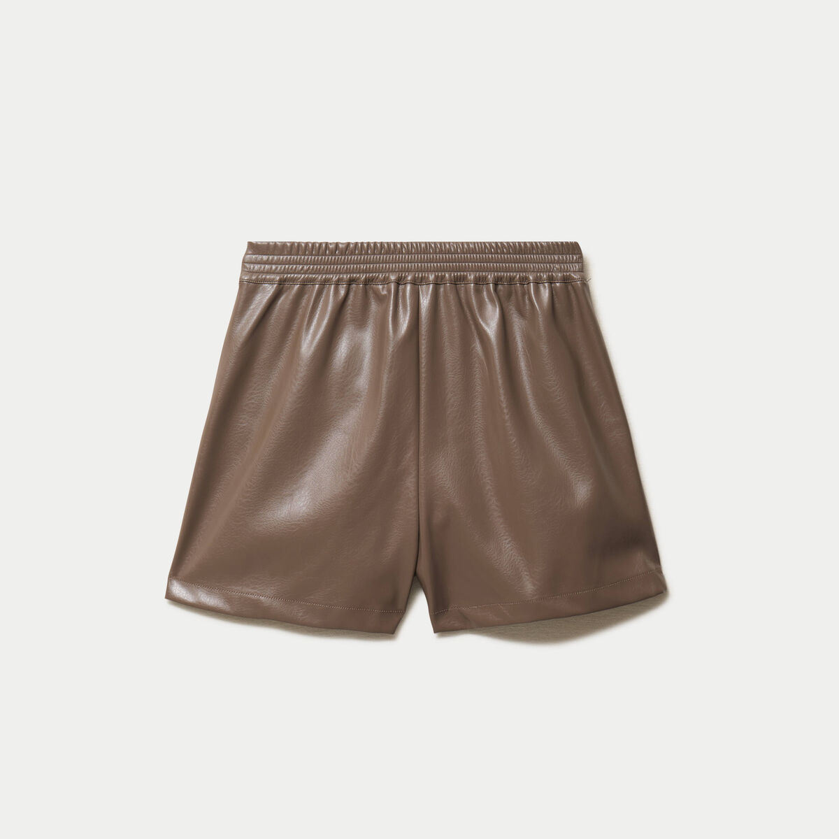 Short taille haute en similicuir taupe