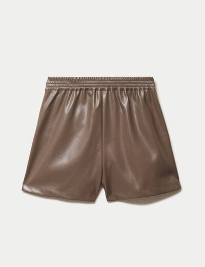 Short taille haute en similicuir taupe
