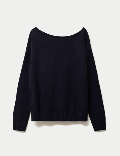 Pull col bateau manches longues bleu marine