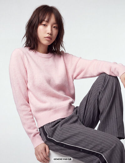 Pull col rond manches longues rose clair