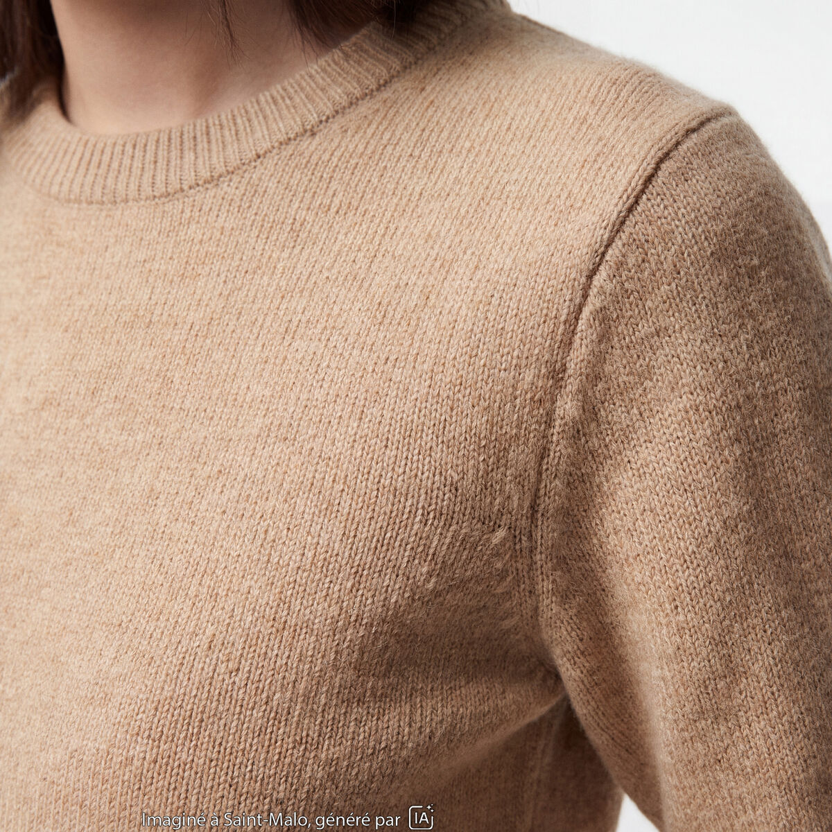 Pull col rond manches courtes beige