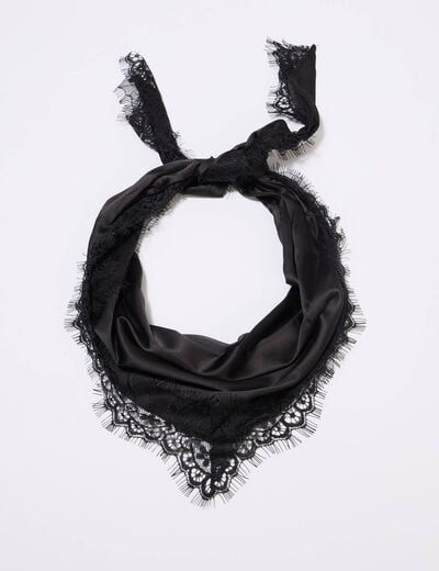 Foulard dentelle effet satin&eacute; noir