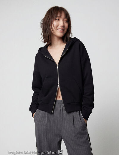 Sweat oversize court &agrave; capuche noir