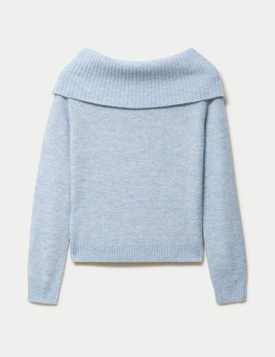 Pull col bardot manches longues bleu ciel