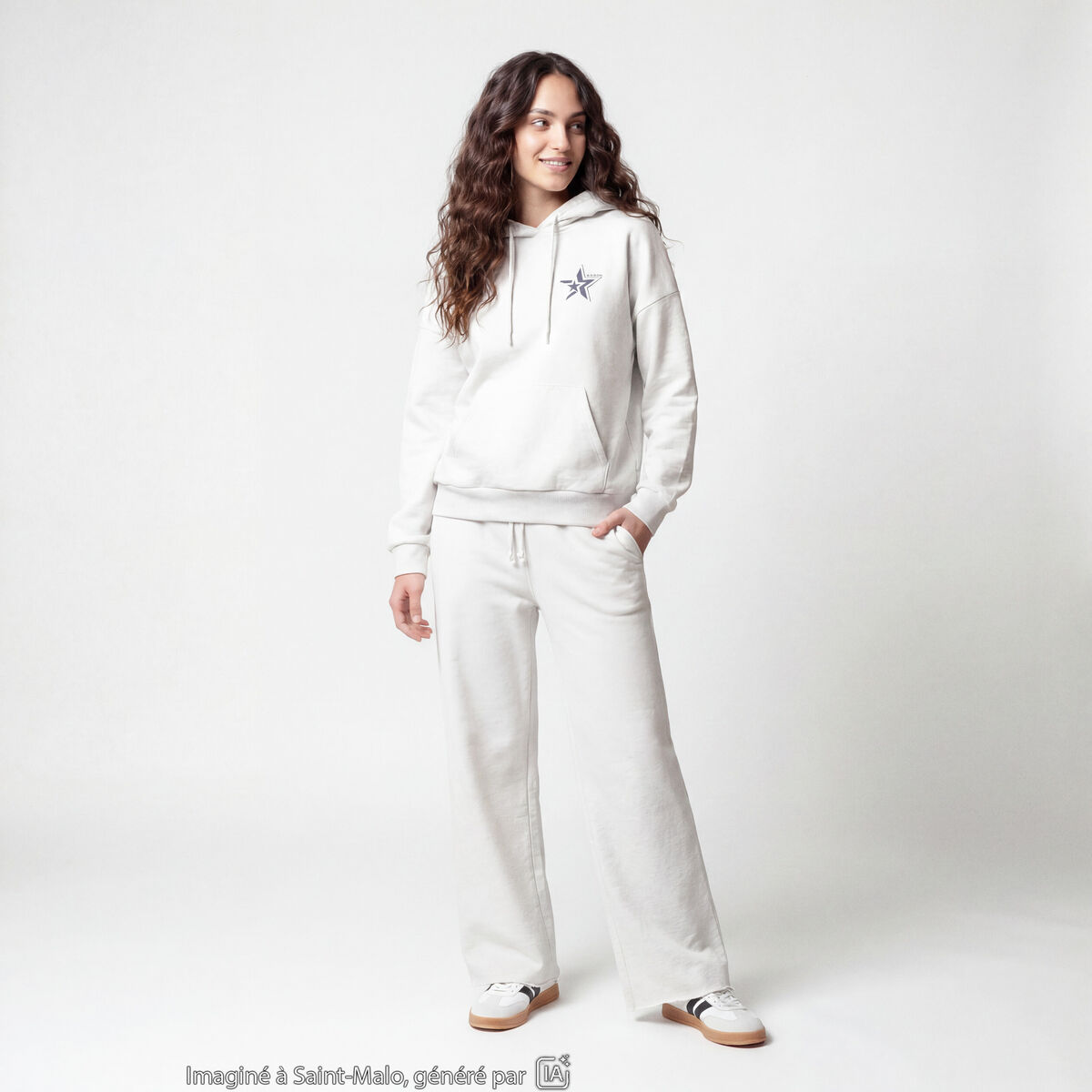 Jogging large en maille ecru
