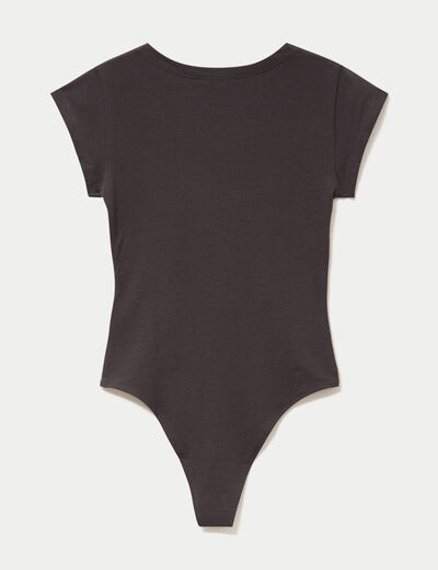 Body ajust&eacute; col rond manches courtes gris