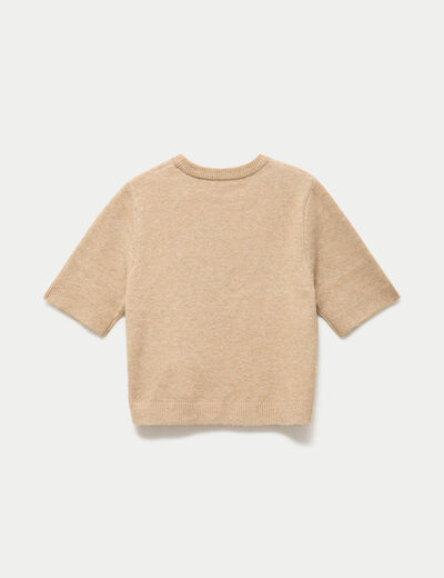 Pull col rond manches courtes beige