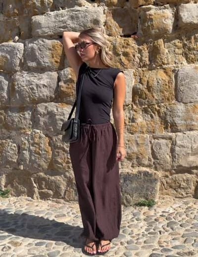 Pantalon large taille standard marron fonc&eacute;