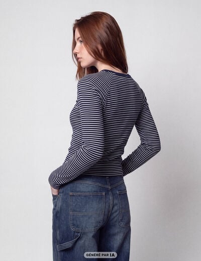 T-shirt manches longues bleu fonc&eacute;