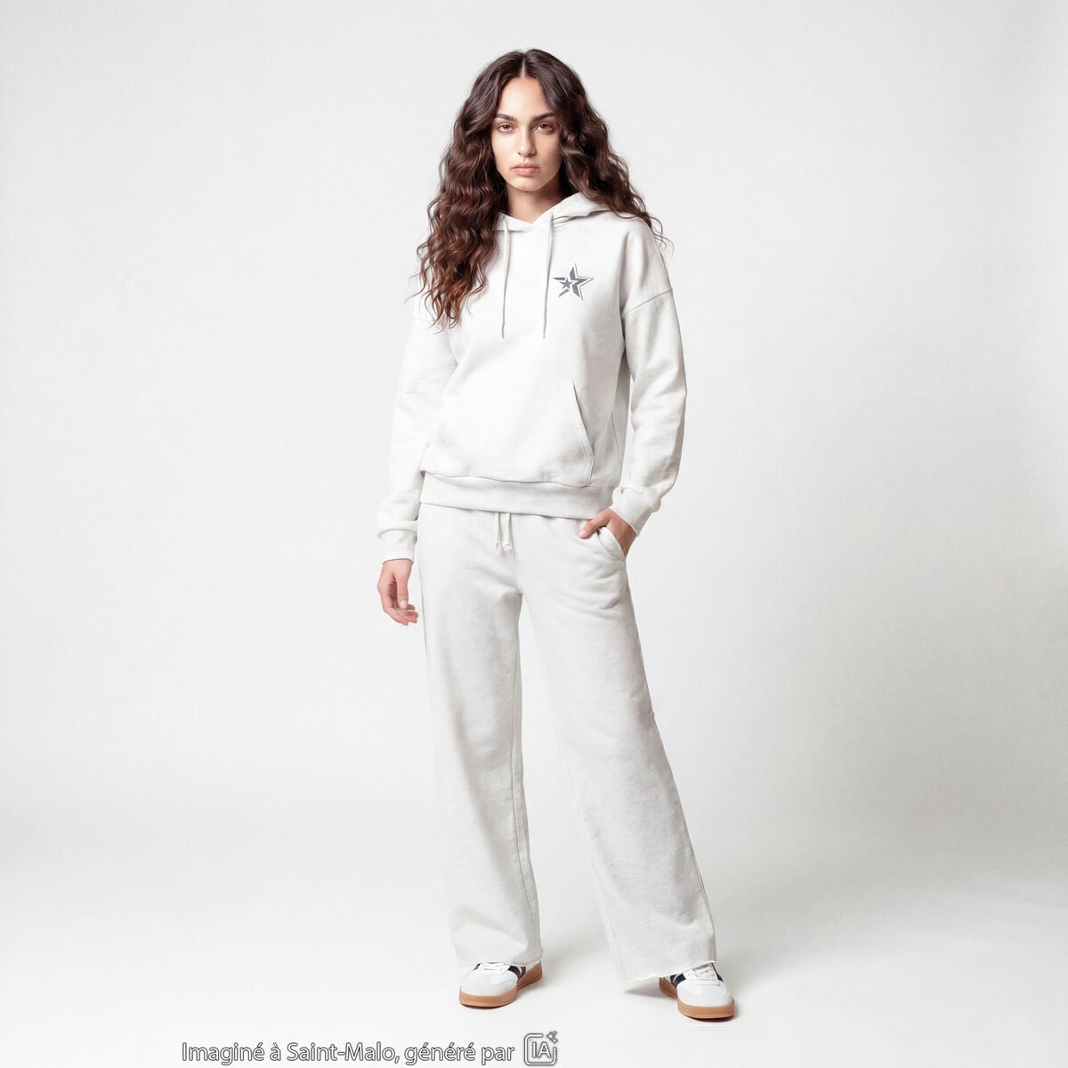 Jogging large en maille ecru