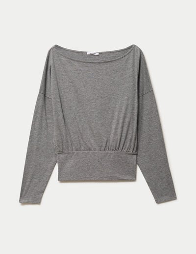 Top col bateau manches longues gris fonc&eacute;