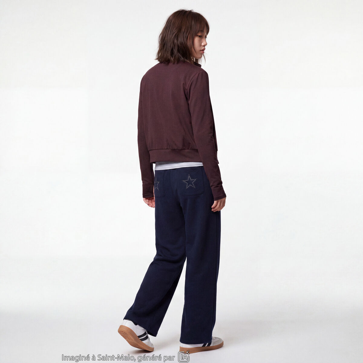 Gilet droit cropped col montant marron fonc&eacute;