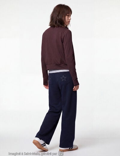 Gilet droit cropped col montant marron fonc&eacute;