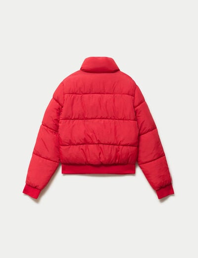 Doudoune droite cropped col montant rouge