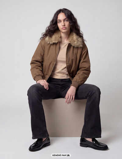Bomber oversize court fausse fourrure taupe