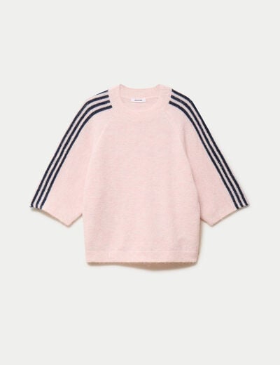 Pull col rond manches 3/4 rose clair