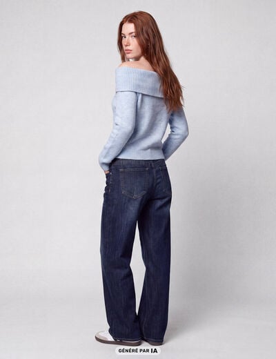 Pull col bardot manches longues bleu ciel