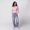 Top ajust&eacute; court manches longues rose