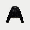 Blouson droit cropped &agrave; capuche velours noir