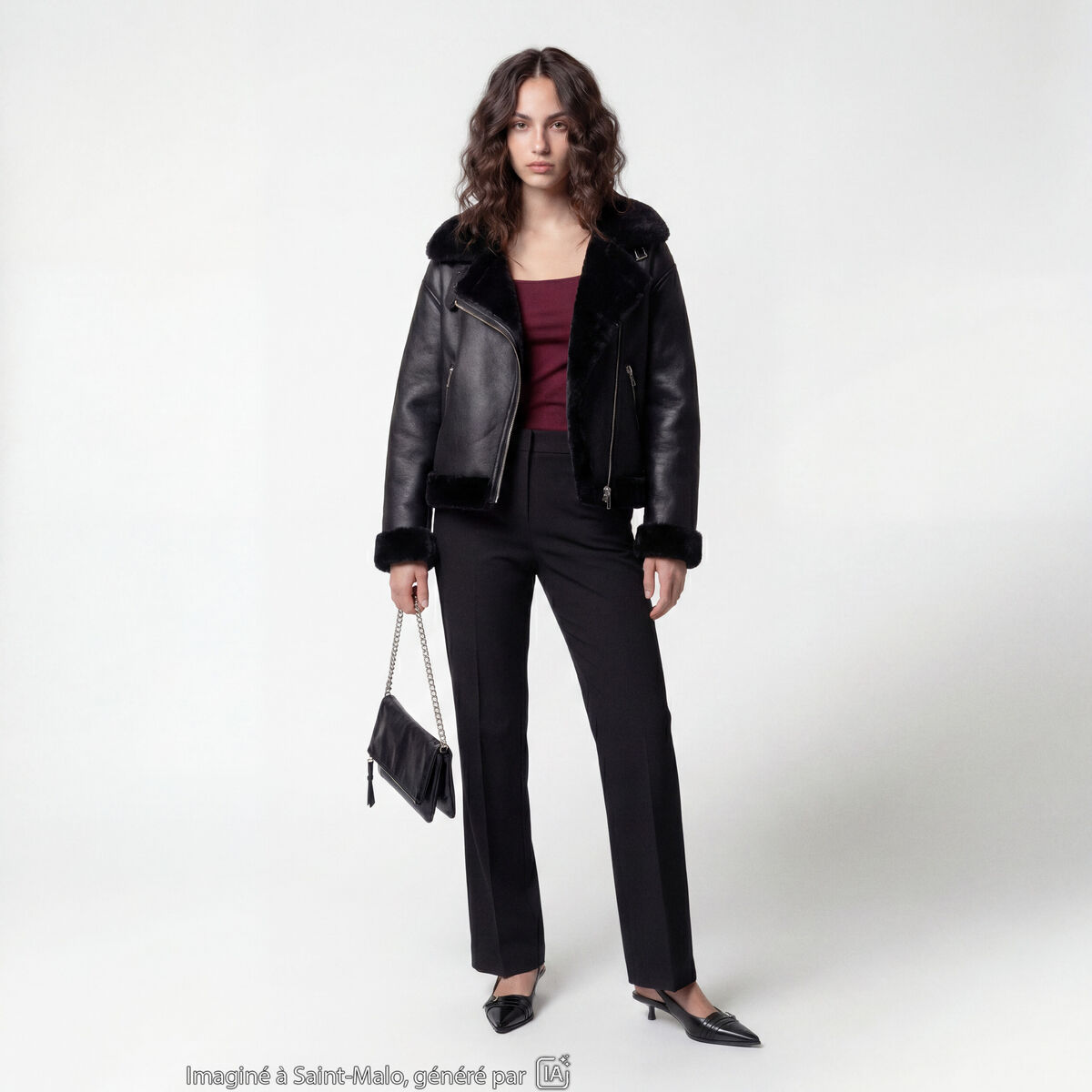 Blouson cropped similicuir noir