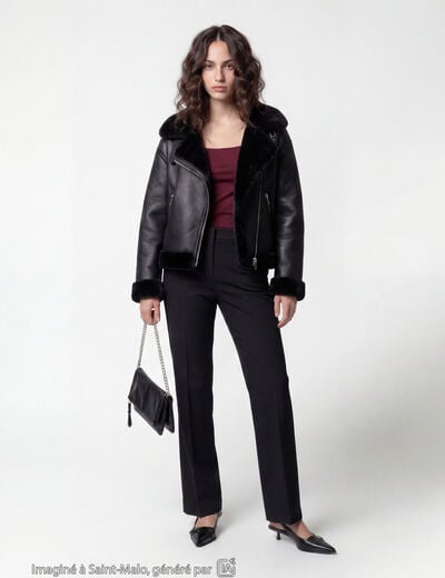 Blouson cropped similicuir noir
