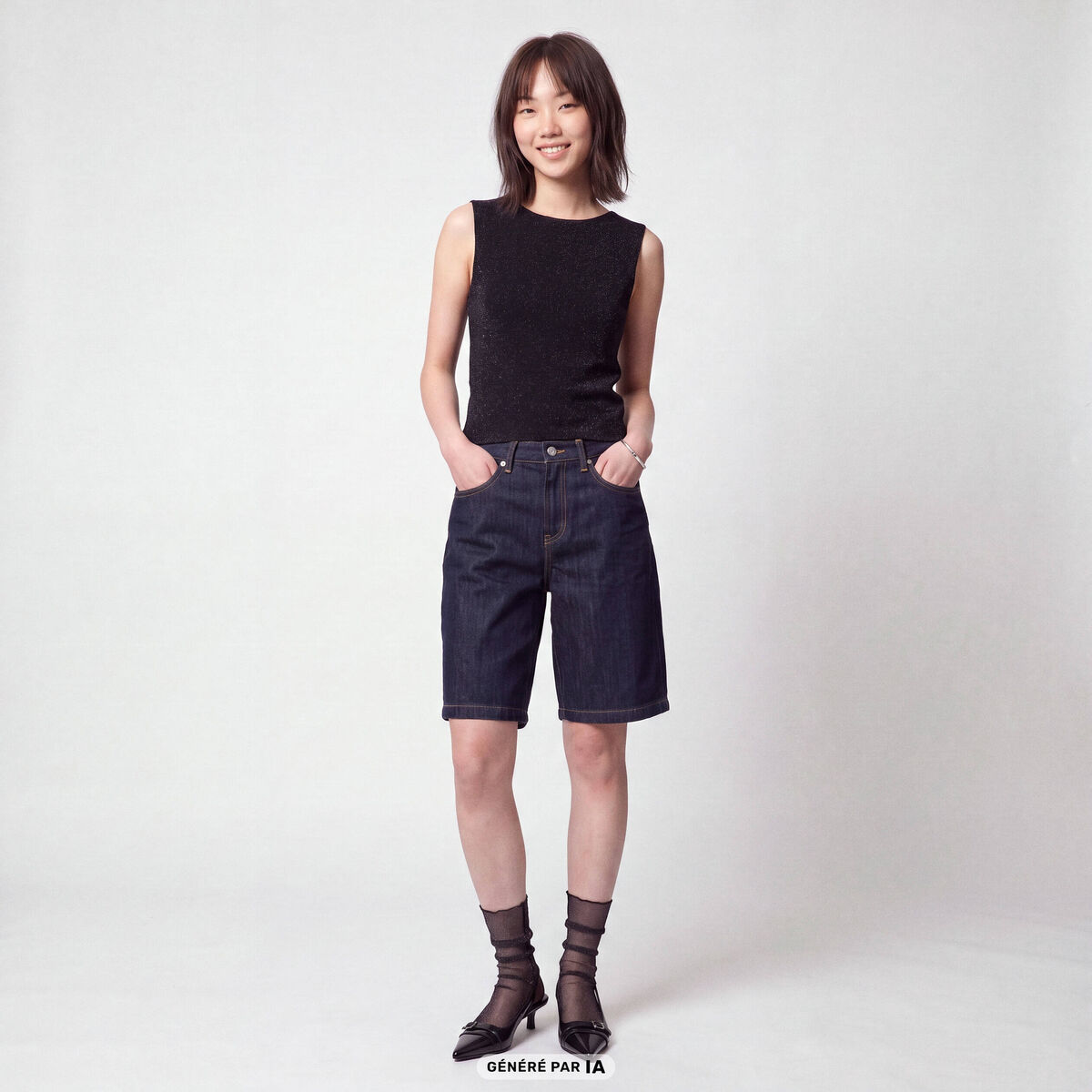 Bermuda large en jean 5 poches denim brut