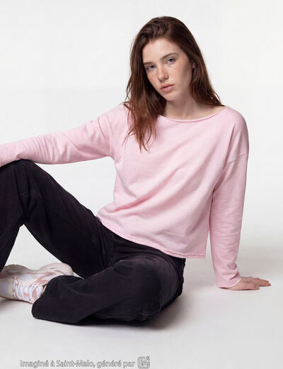 Sweat oversize cropped col bateau rose clair