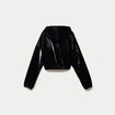 Blouson droit cropped &agrave; capuche velours noir