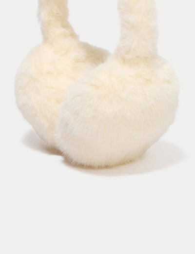 Cache-oreilles en fausse fourrure jaune pastel