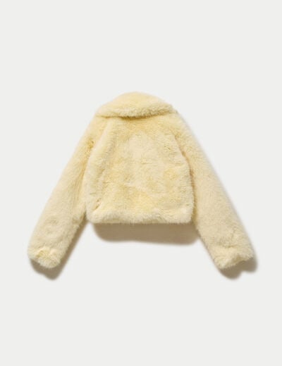 Manteau droit cropped fausse fourrure jaune clair