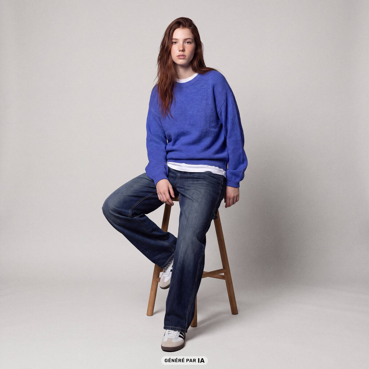Pull oversize col rond manches longues bleu electrique