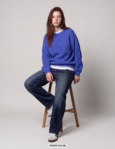 Pull oversize col rond manches longues bleu electrique