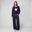 Pull col bateau manches longues strass bleu marine