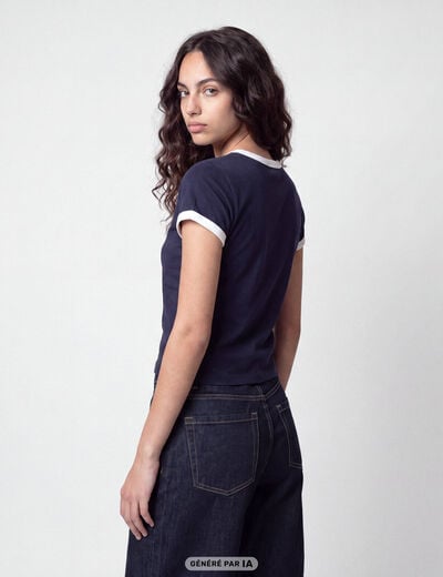 T-shirt col rond manches courtes bleu marine
