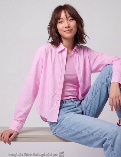 Chemise oversize longue 2-en-1 rose ado