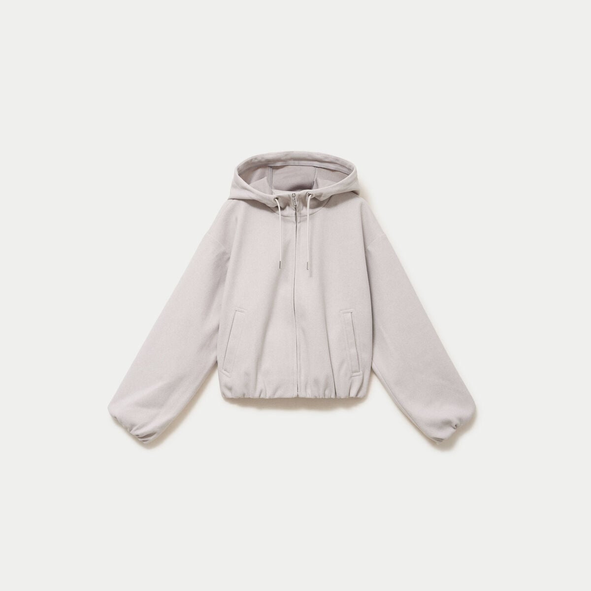 Blouson cropped effet boule &agrave; capuche beige