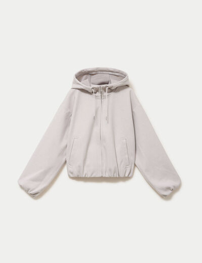 Blouson cropped effet boule &agrave; capuche beige