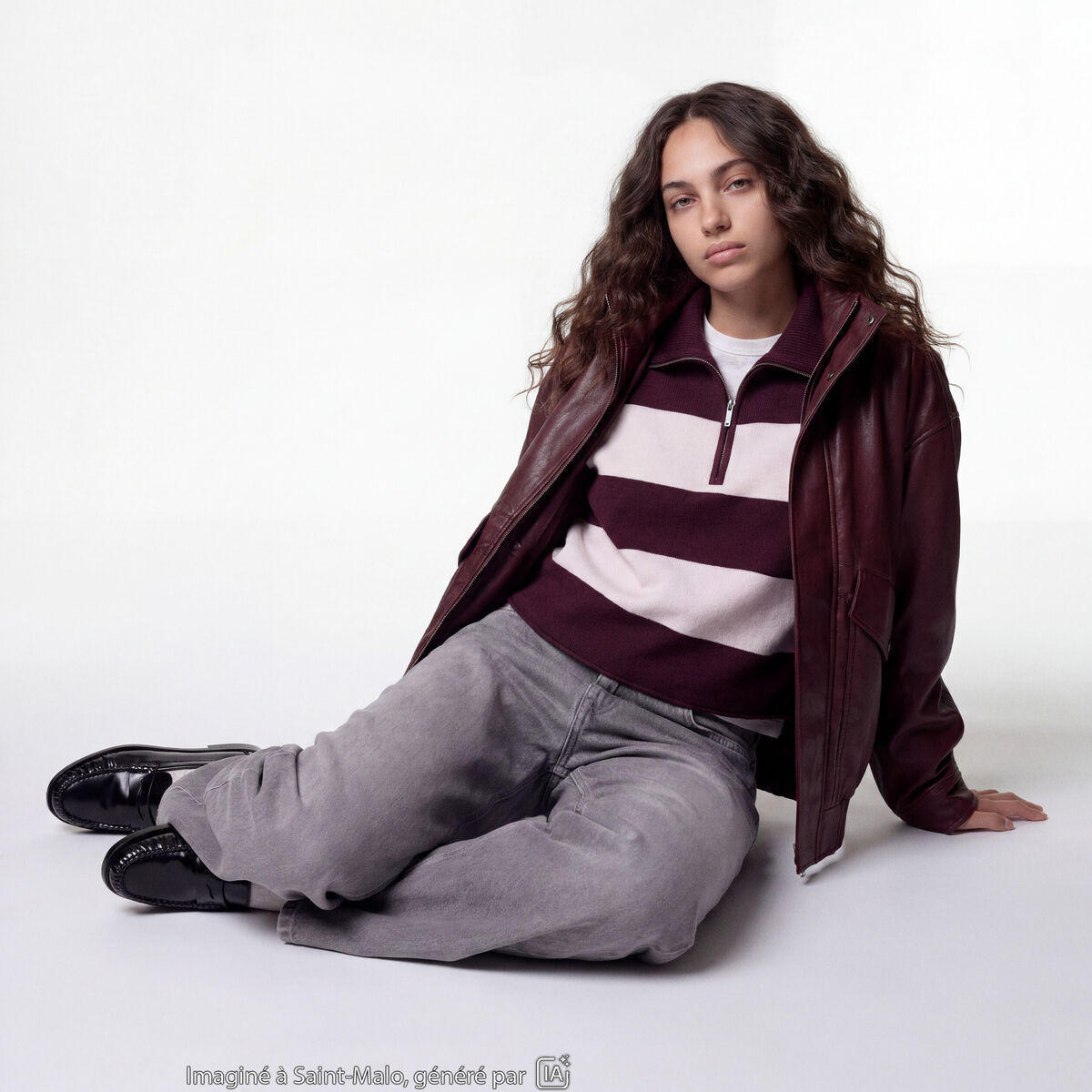 Veste oversize similicuir col biker bordeaux