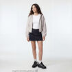 Blouson cropped effet boule &agrave; capuche beige