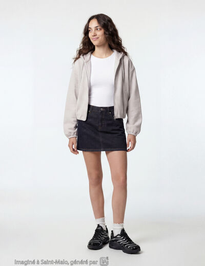 Blouson cropped effet boule &agrave; capuche beige