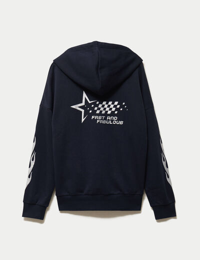 Sweat &agrave; capuche manches longues bleu marine