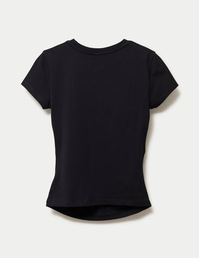 T-shirt cintr&eacute; manches courtes strass noir